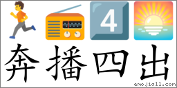 Emoji: 🏃 📻 4️⃣ 🌅 , Text: 奔播四出
