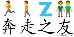 Emoji: 🏃 🚶 🇿 👬 , Text: 奔走之友