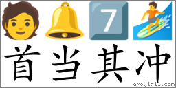 Emoji: 🧑 🔔 7️⃣ 🏄 , Text: 首当其冲