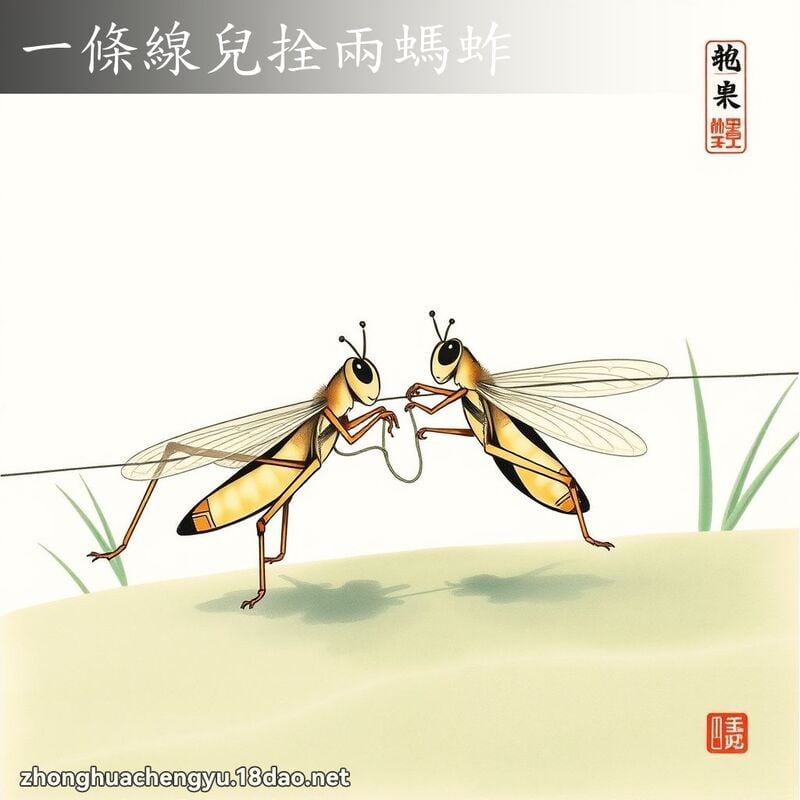 一條線兒拴兩螞蚱 - 中華成語配圖