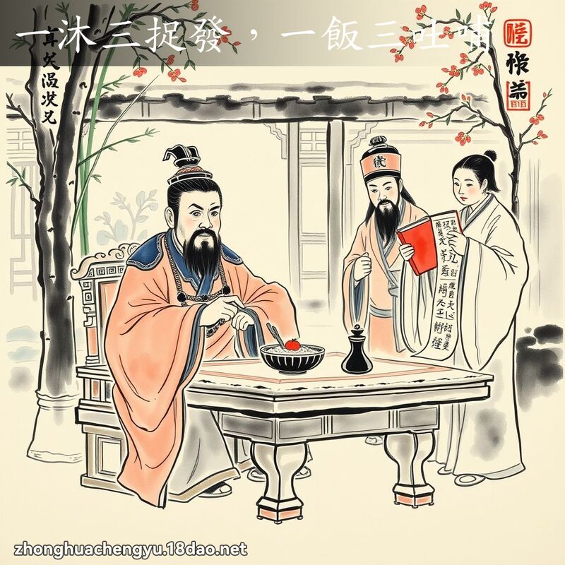 一沐三捉发，一饭三吐哺 - 中华成语配图