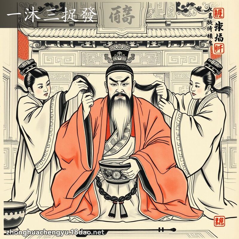 一沐三捉发 - 中华成语配图