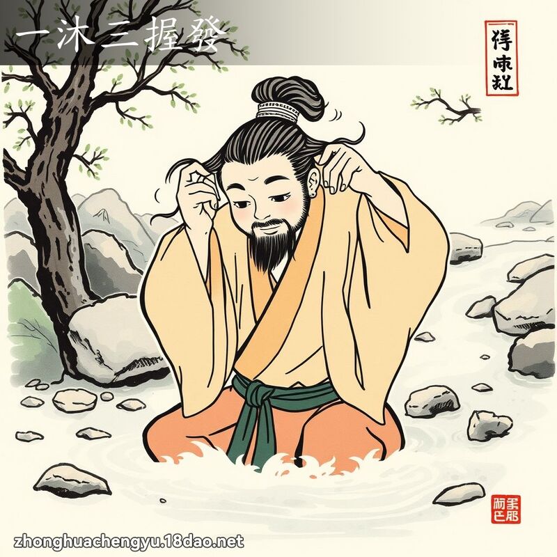 一沐三握发 - 中华成语配图