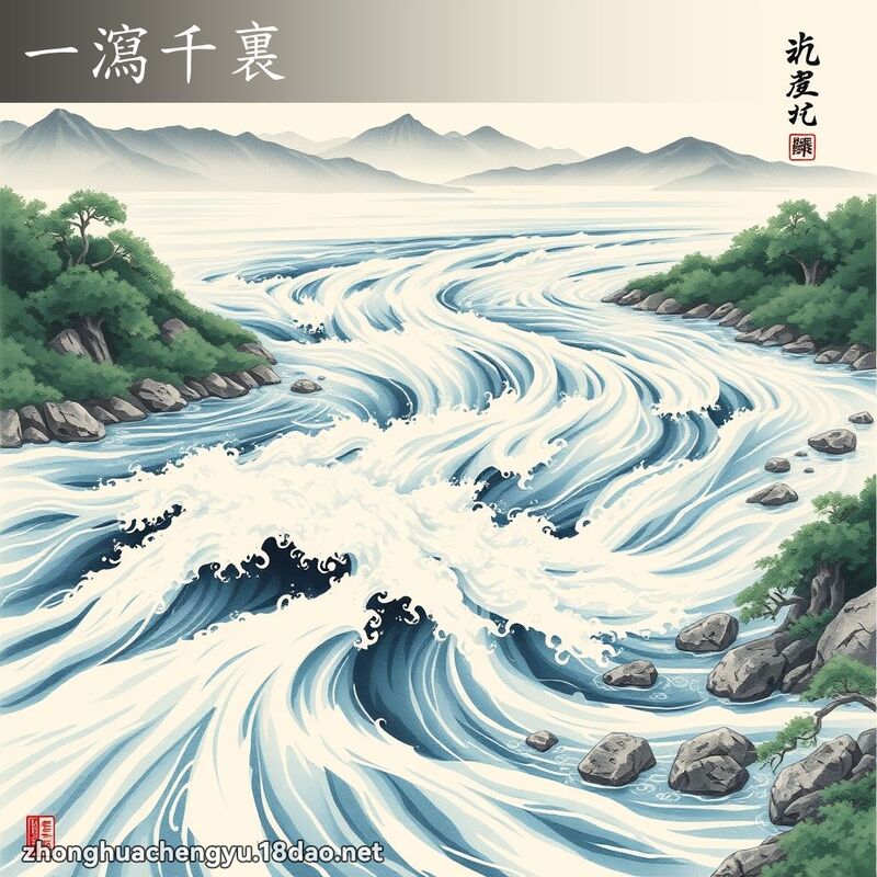 一泻千裏 - 中华成语配图