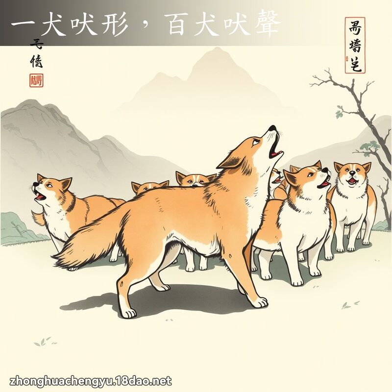 一犬吠形，百犬吠聲 - 中華成語配圖