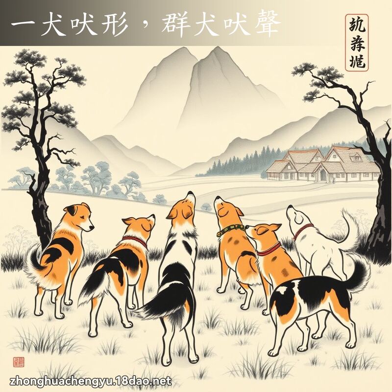 一犬吠形，群犬吠聲 - 中華成語配圖