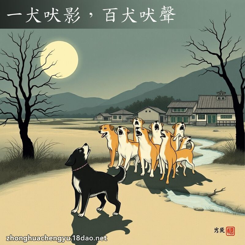 一犬吠影，百犬吠聲 - 中華成語配圖