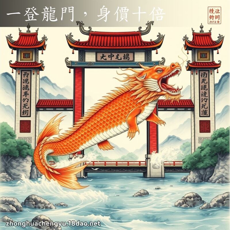 一登龍門，身價十倍 - 中華成語配圖