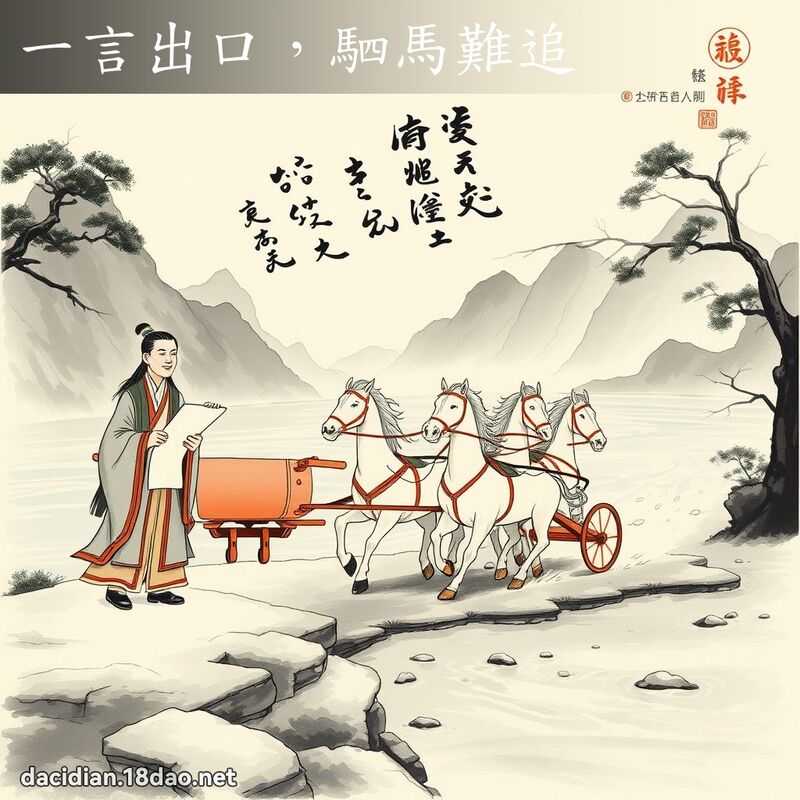 一言出口，駟马难追 - 中华成语配图