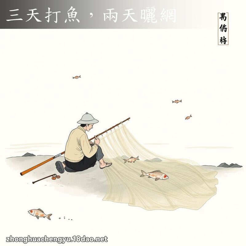 三天打鱼，两天晒网 - 中华成语配图