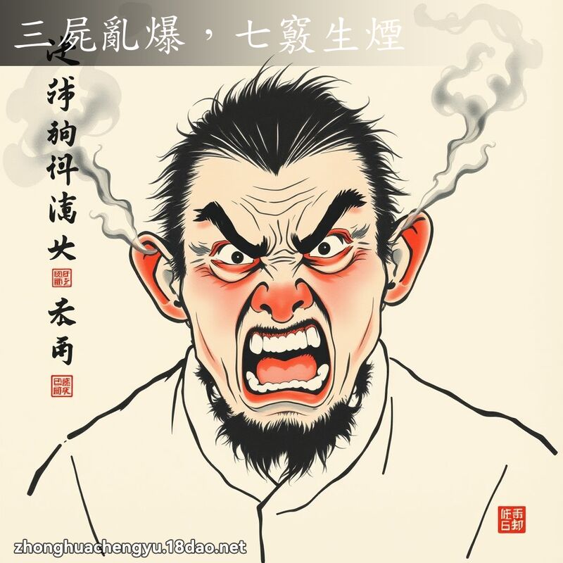 三屍亂爆，七竅生煙 - 中華成語配圖