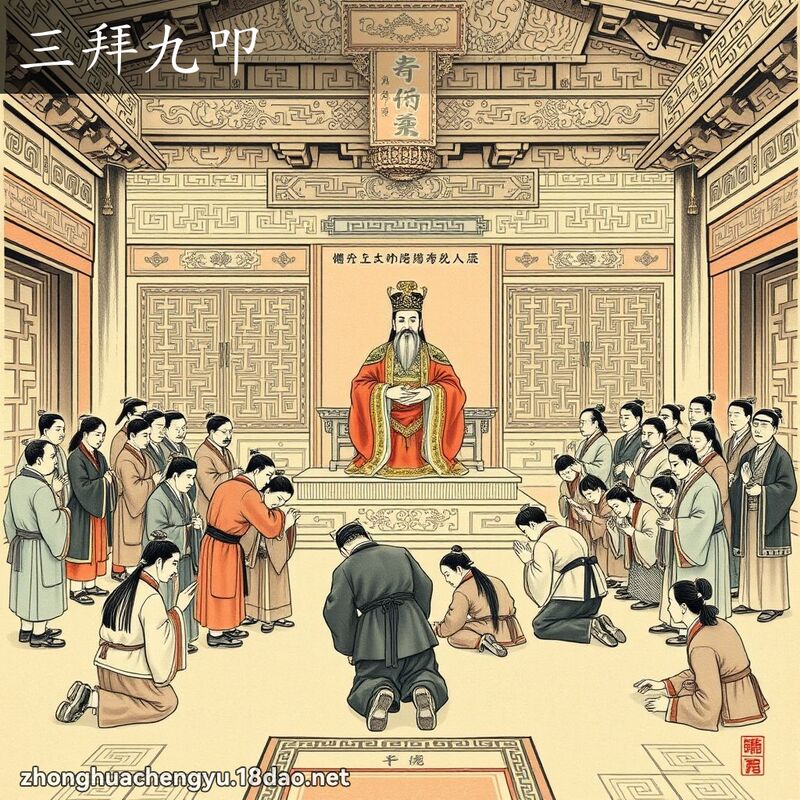三拜九叩 - 中华成语配图