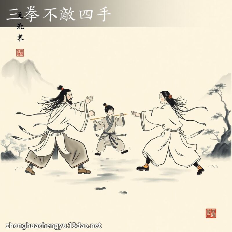 三拳不敌四手 - 中华成语配图