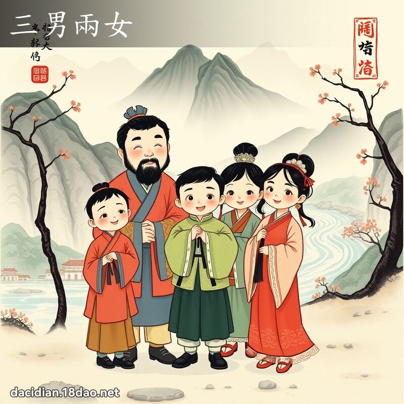 三男两女 配图