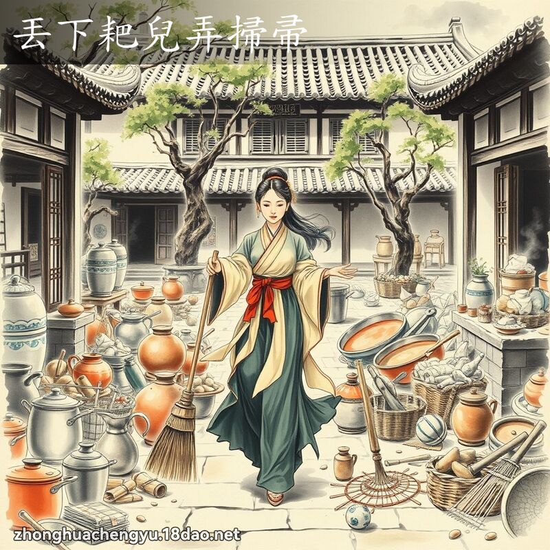 丟下耙兒弄掃帚 - 中華成語配圖