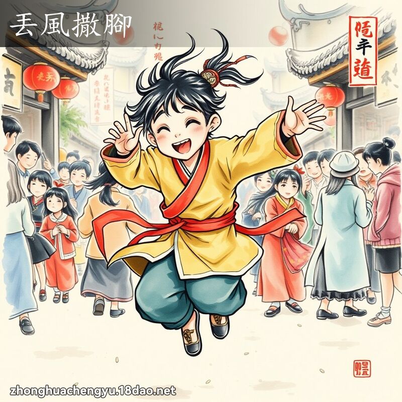 丟風撒腳 - 中華成語配圖