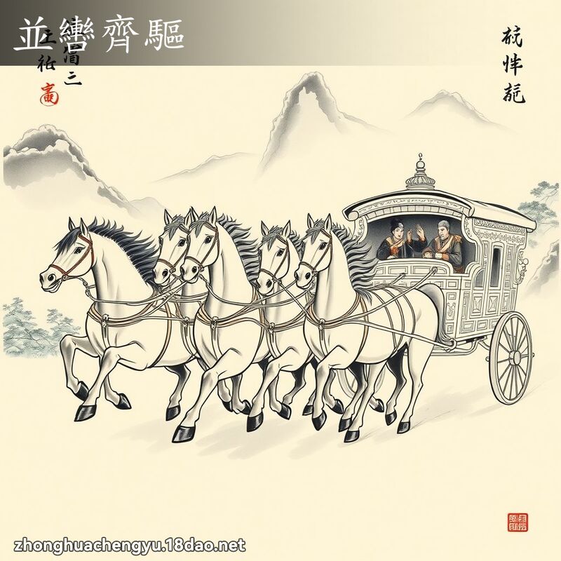 並轡齐驱 - 中华成语配图