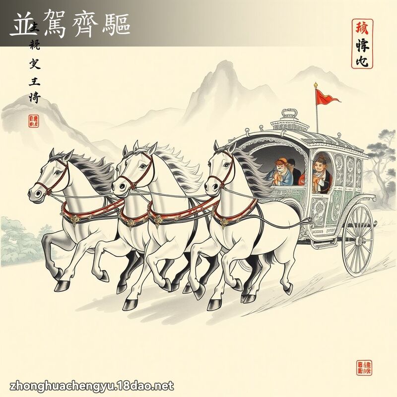 並驾齐驱 - 中华成语配图
