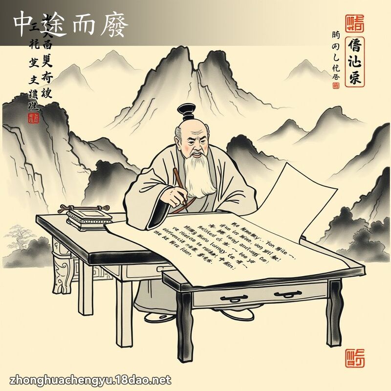 中途而廢 - 中華成語配圖