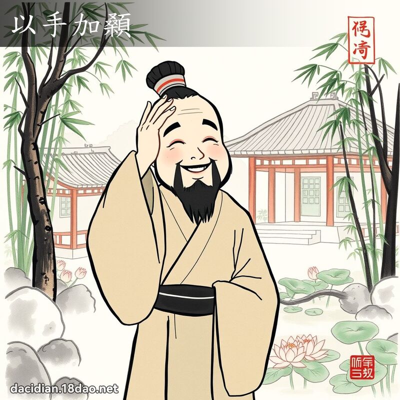 以手加顙 - 中华成语配图