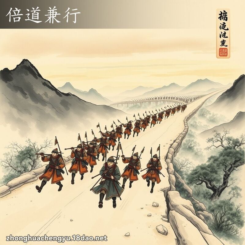 倍道兼行 - 中華成語配圖