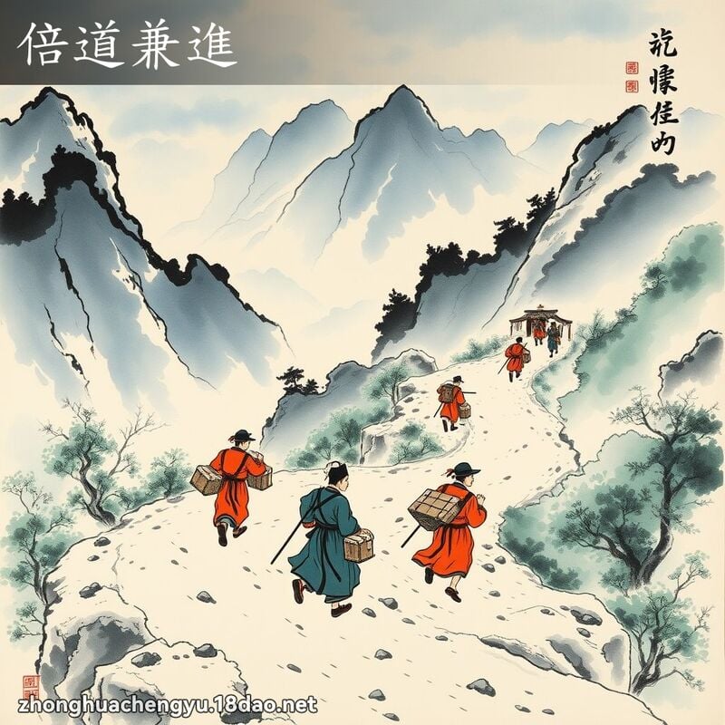 倍道兼进 - 中华成语配图