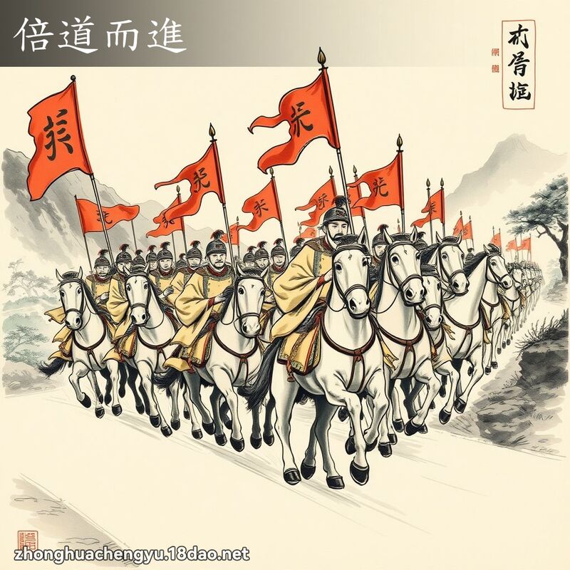 倍道而進 - 中華成語配圖