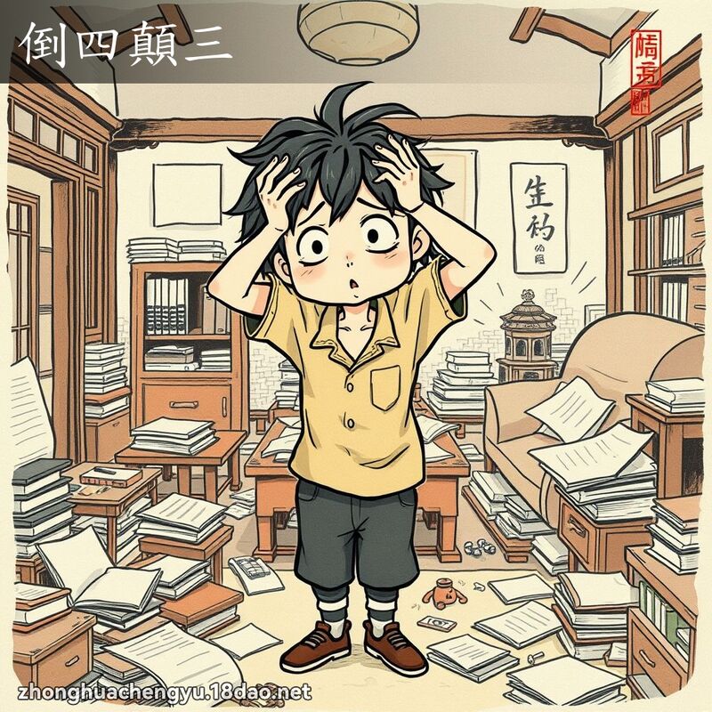 倒四顛三 - 中華成語配圖