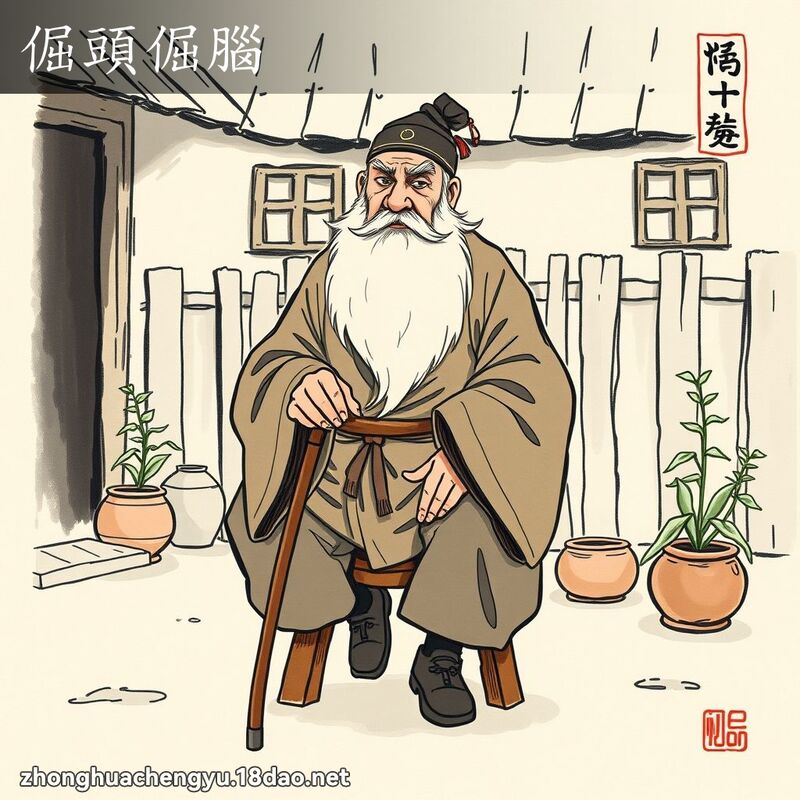 倔頭倔腦 - 中華成語配圖