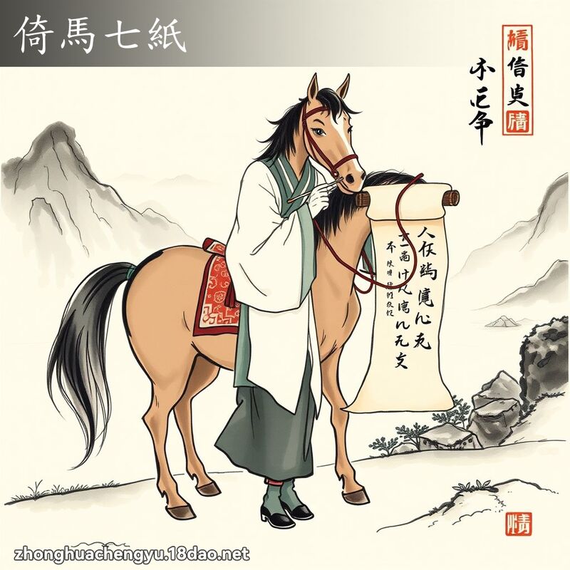 倚马七纸 - 中华成语配图