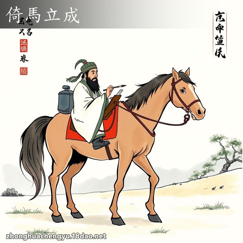 倚馬立成 - 中華成語配圖