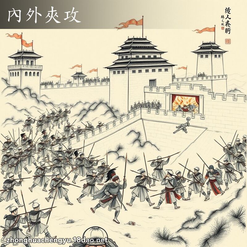 內外夹攻 - 中华成语配图