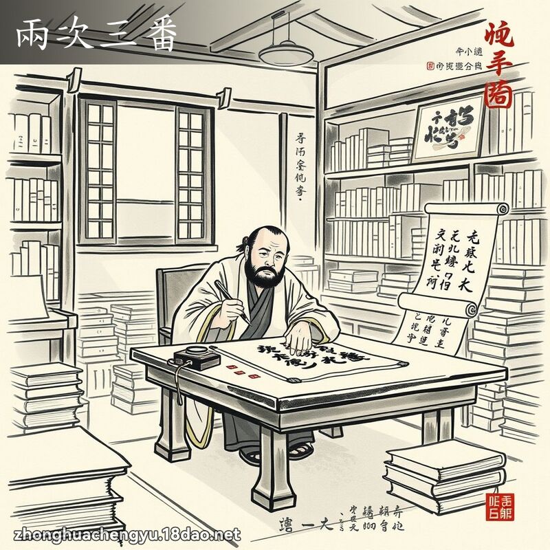 两次三番 - 中华成语配图