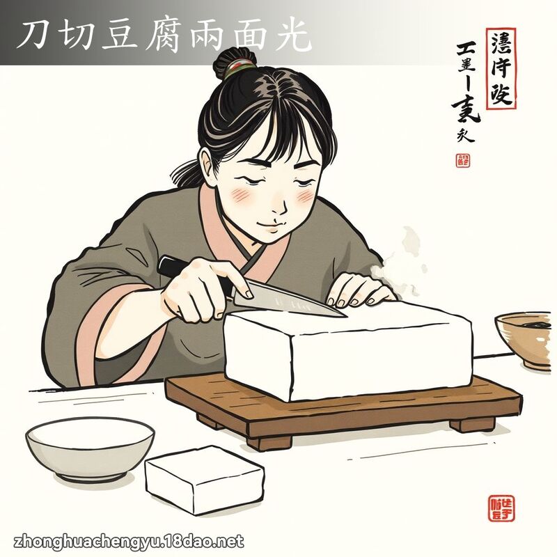 刀切豆腐两面光 - 中华成语配图