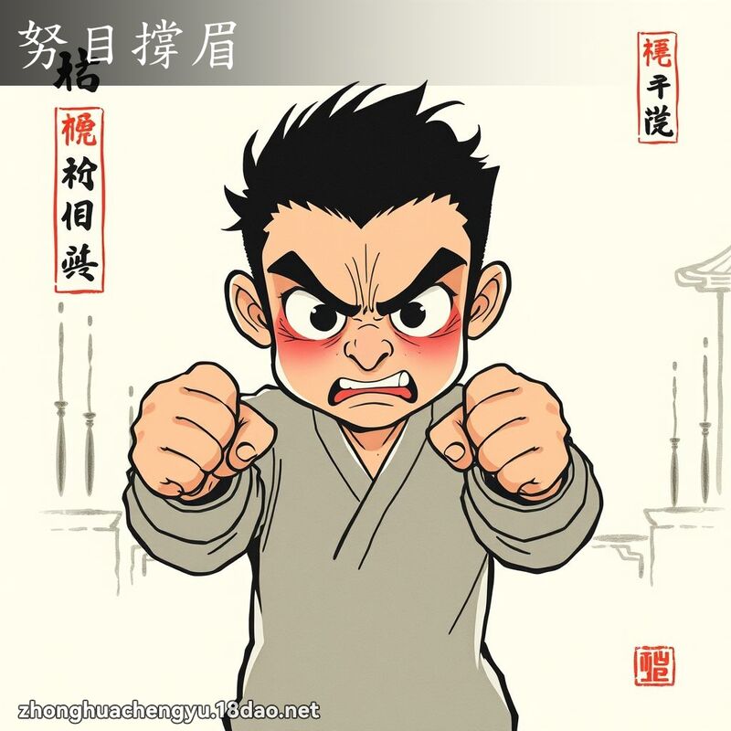 努目撐眉 配图