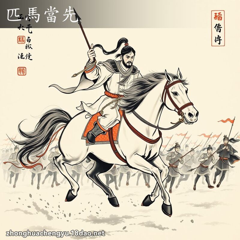 匹馬當先 - 中華成語配圖