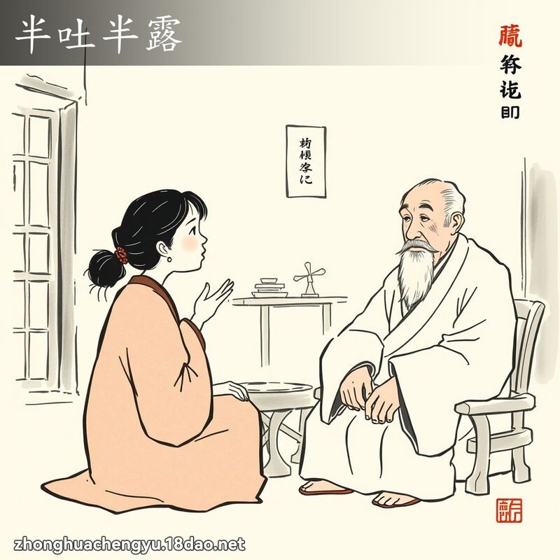 半吐半露 - 中華成語配圖
