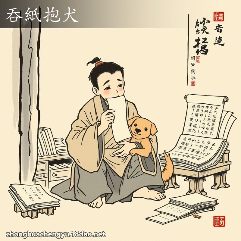 吞紙抱犬 配图
