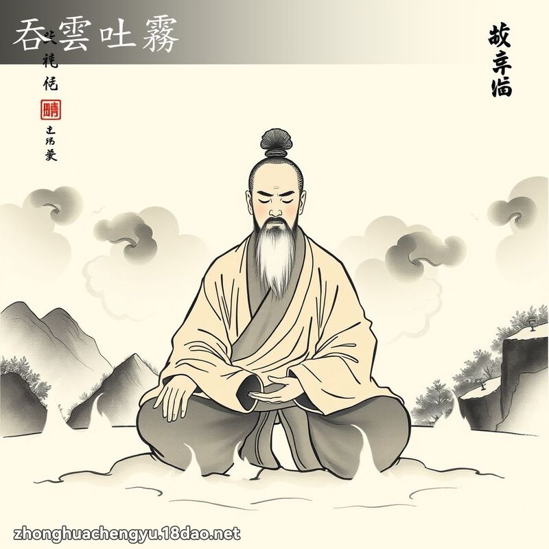 吞云吐雾 - 中华成语配图