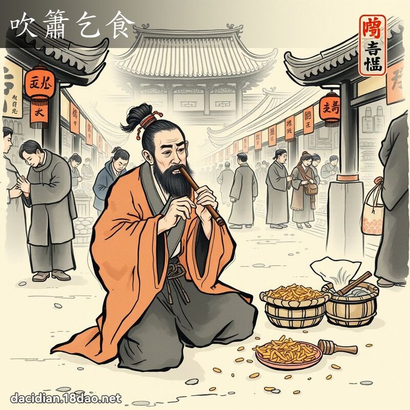 吹簫乞食 - 中华成语配图