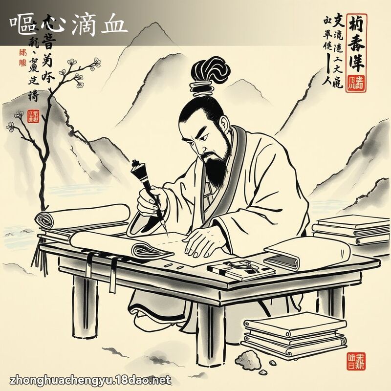 呕心滴血 - 中华成语配图