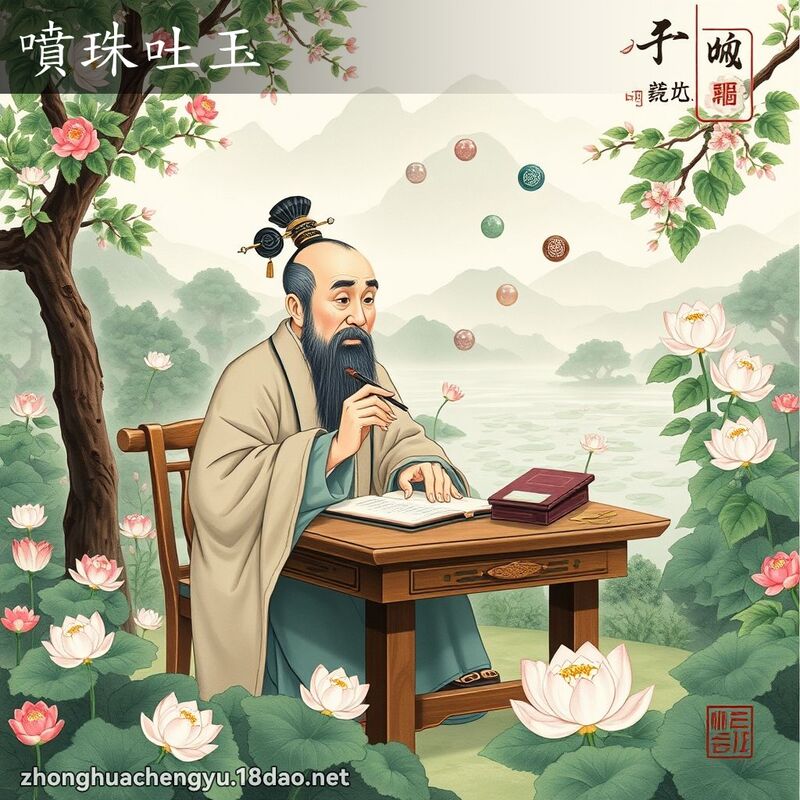 噴珠吐玉 - 中華成語配圖