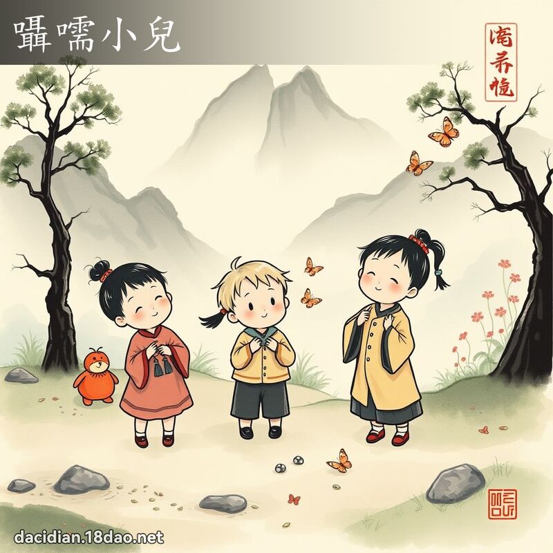 囁嚅小兒 - 中華成語配圖