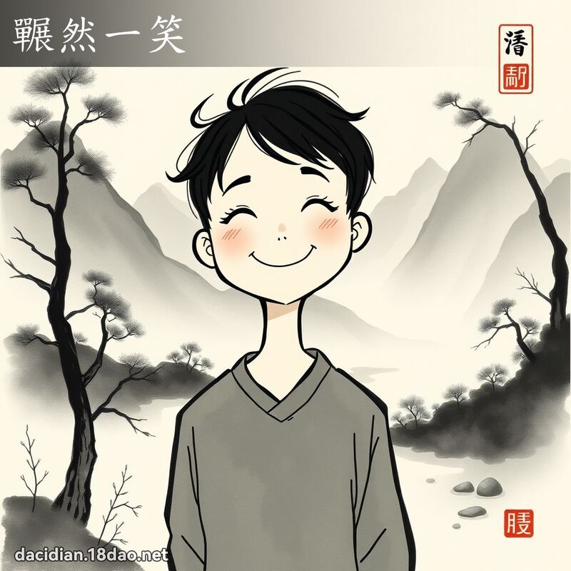 囅然一笑 - 中华成语配图