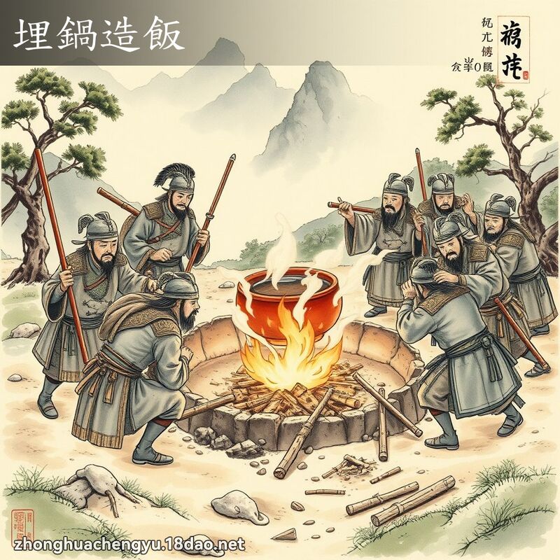 埋锅造饭 - 中华成语配图
