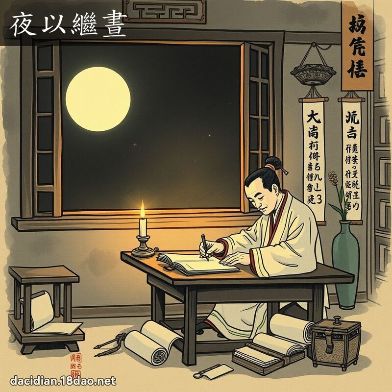 夜以繼晝 - 中華成語配圖