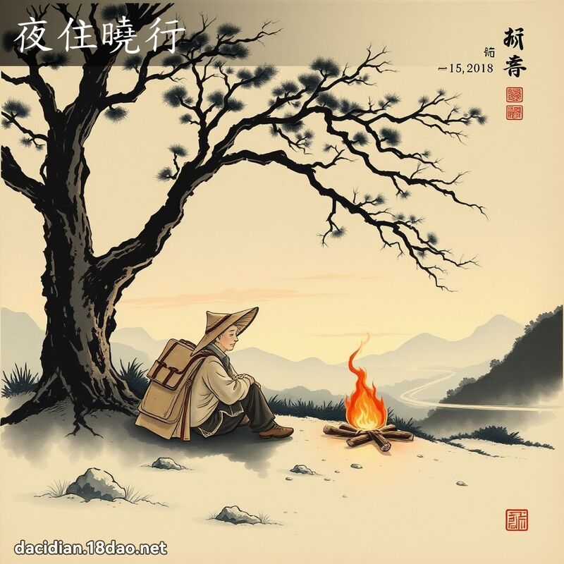 夜住曉行 - 中華成語配圖
