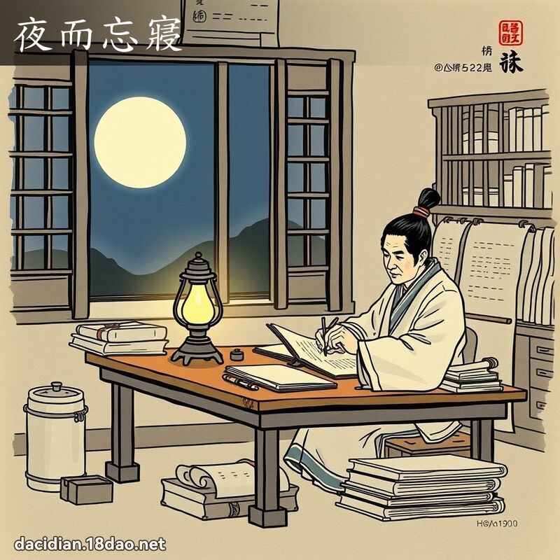 夜而忘寢 - 中华成语配图