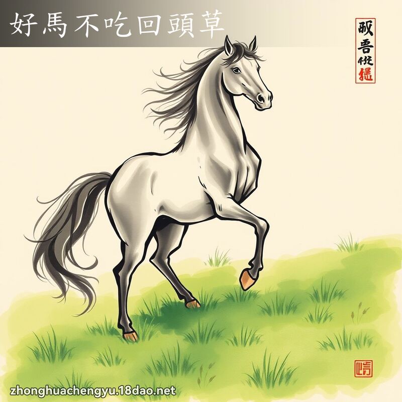 好馬不吃回頭草 - 中華成語配圖