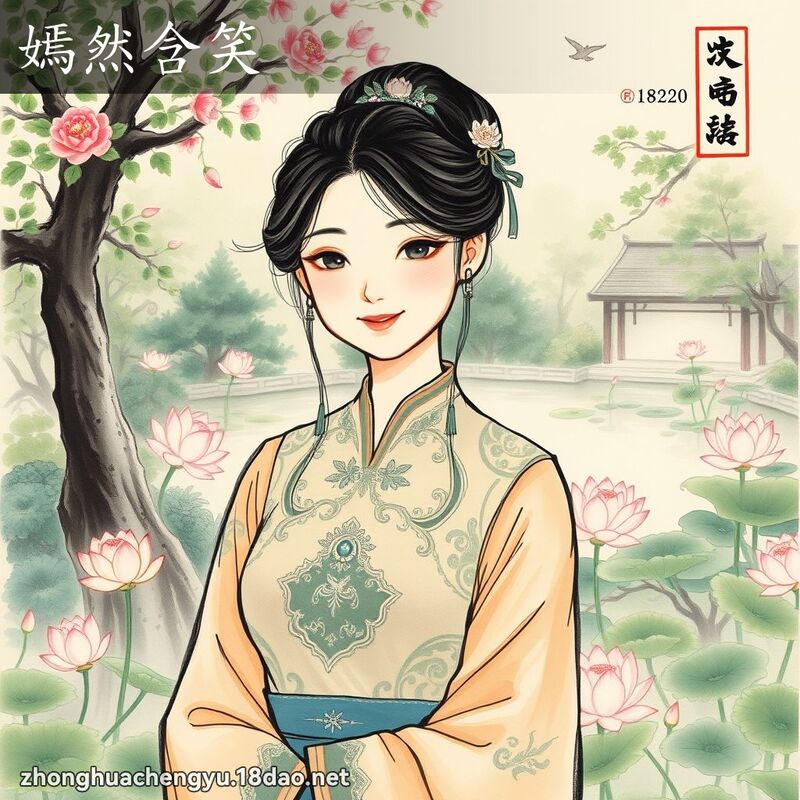 嫣然含笑 配图